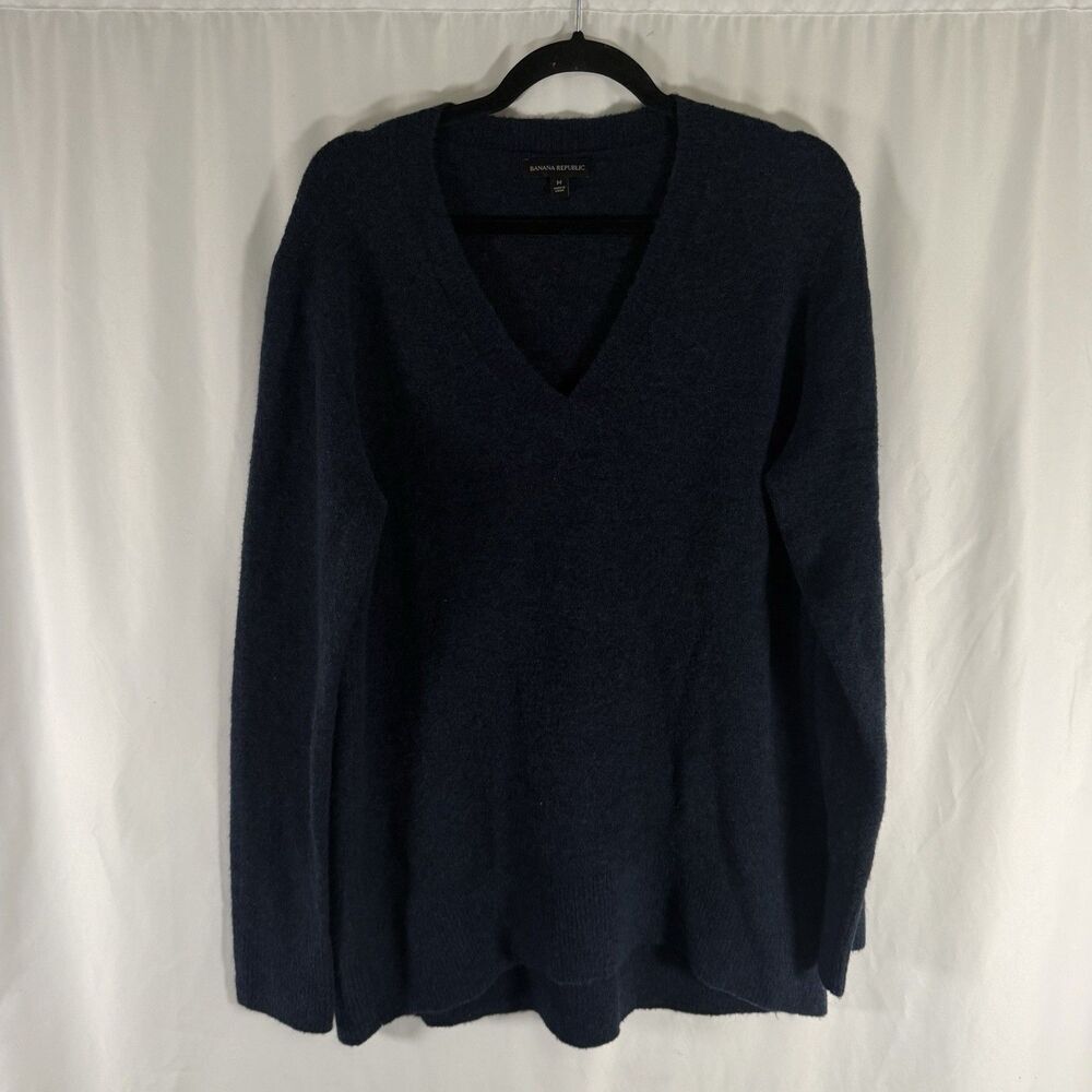 Banana Republic Wool Alpaca Blend Sweater Men's Medium Blue Vneck Pullover